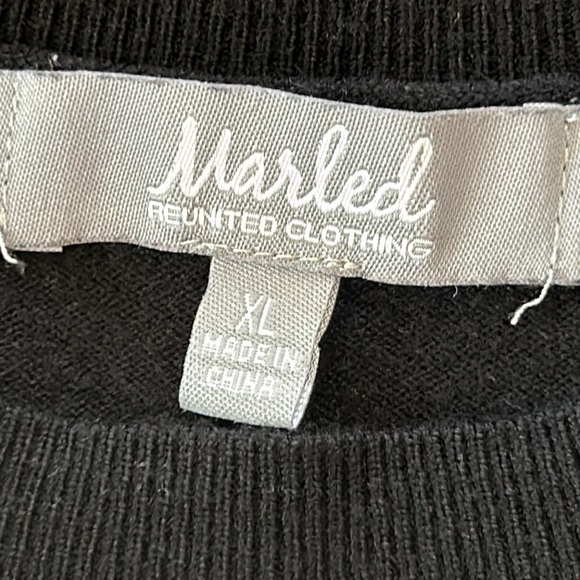 Marled Black Rayon Blend Sweater w Gathered Pouf Shoulders Long Sleeves XL - Picture 3 of 10